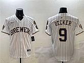 Men's Milwaukee Brewers #9 Bob Uecker White With Home Patch Limited Stitched Jersey,baseball caps,new era cap wholesale,wholesale hats